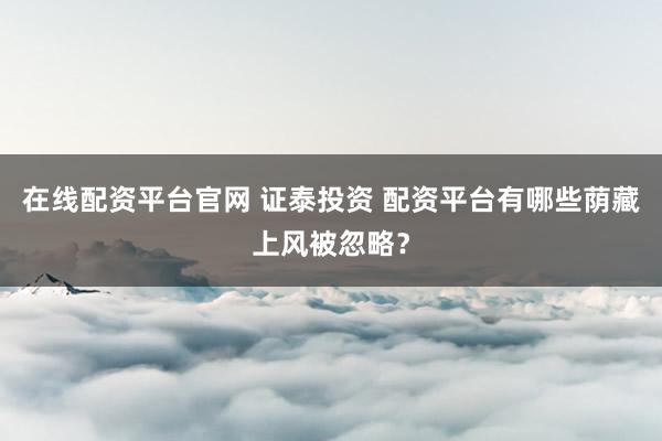 在线配资平台官网 证泰投资 配资平台有哪些荫藏上风被忽略?